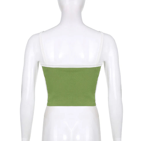 Sleeveless Knitted Crop Tops Green Sexy Basic Patchwork 2023 Summer Casual Cami Backless Y2k Vintage Tank Top Women